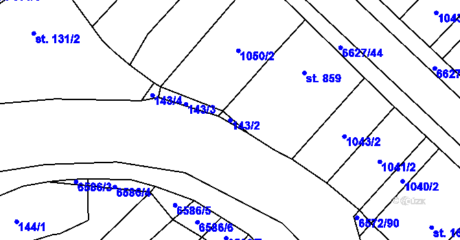 Parcela st. 143/2 v KÚ Strání, Katastrální mapa