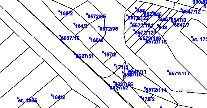 Parcela st. 165/3 v KÚ Strání, Katastrální mapa