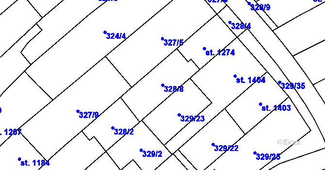 Parcela st. 328/8 v KÚ Strání, Katastrální mapa