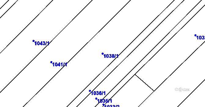 Parcela st. 1038/1 v KÚ Strání, Katastrální mapa