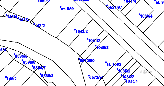Parcela st. 1042/3 v KÚ Strání, Katastrální mapa