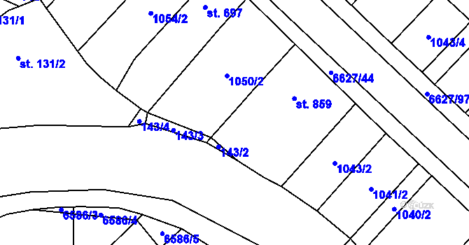 Parcela st. 1048/2 v KÚ Strání, Katastrální mapa