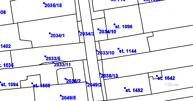Parcela st. 2033/10 v KÚ Strání, Katastrální mapa