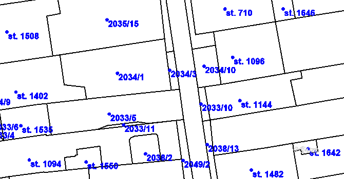 Parcela st. 2034/11 v KÚ Strání, Katastrální mapa