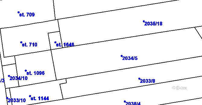 Parcela st. 2035/12 v KÚ Strání, Katastrální mapa