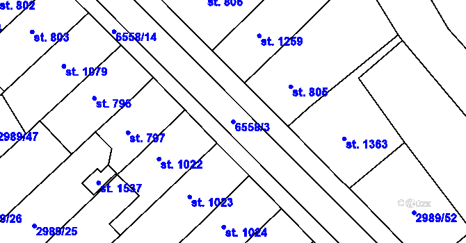 Parcela st. 6558/3 v KÚ Strání, Katastrální mapa