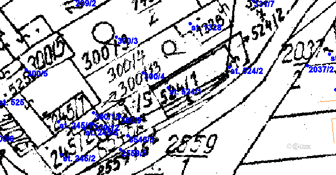 Parcela st. 524/1 v KÚ Strání, Katastrální mapa