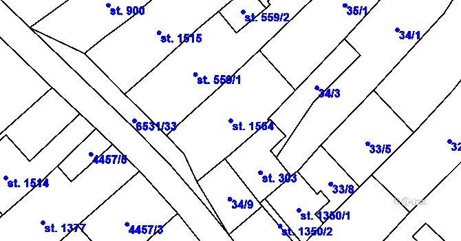 Parcela st. 1564 v KÚ Strání, Katastrální mapa