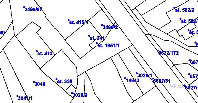 Parcela st. 1651/2 v KÚ Strání, Katastrální mapa