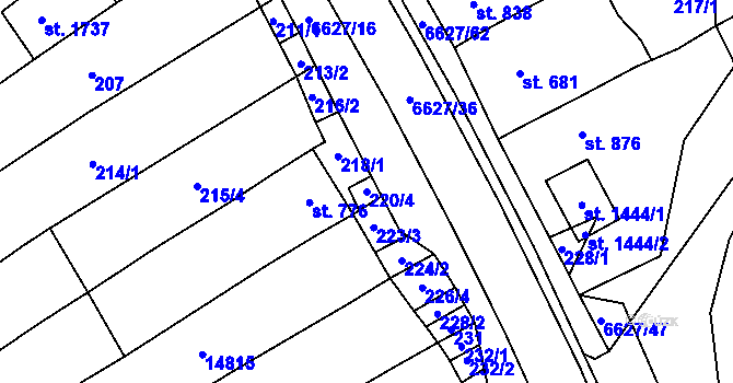 Parcela st. 220/4 v KÚ Strání, Katastrální mapa