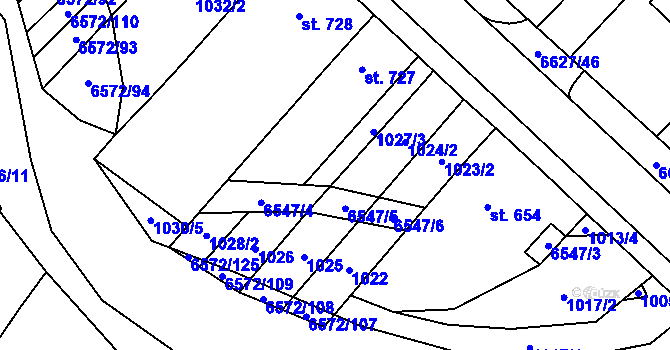 Parcela st. 1028/3 v KÚ Strání, Katastrální mapa