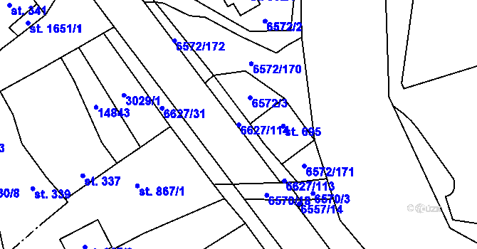 Parcela st. 6627/114 v KÚ Strání, Katastrální mapa