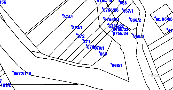 Parcela st. 870/2 v KÚ Strání, Katastrální mapa