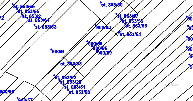 Parcela st. 900/59 v KÚ Strání, Katastrální mapa