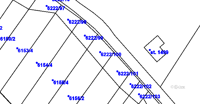 Parcela st. 6222/100 v KÚ Strání, Katastrální mapa