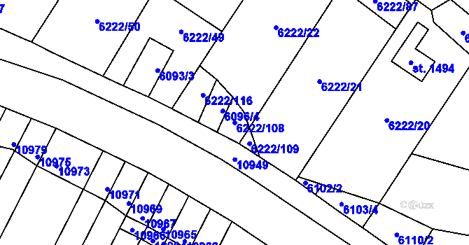 Parcela st. 6222/108 v KÚ Strání, Katastrální mapa