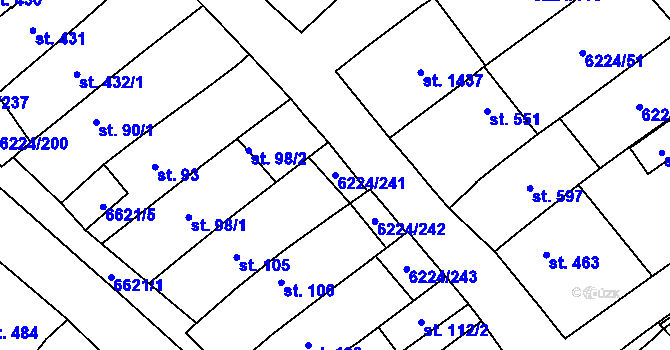 Parcela st. 6224/241 v KÚ Strání, Katastrální mapa