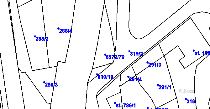 Parcela st. 6572/79 v KÚ Strání, Katastrální mapa