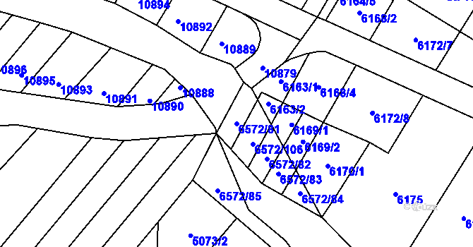 Parcela st. 6572/81 v KÚ Strání, Katastrální mapa
