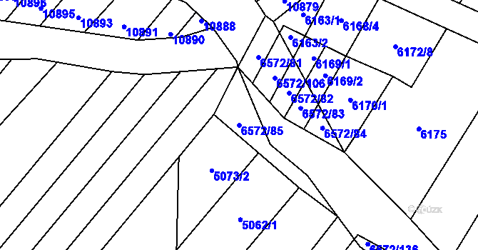 Parcela st. 6572/85 v KÚ Strání, Katastrální mapa
