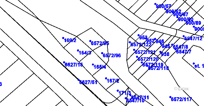 Parcela st. 6572/96 v KÚ Strání, Katastrální mapa