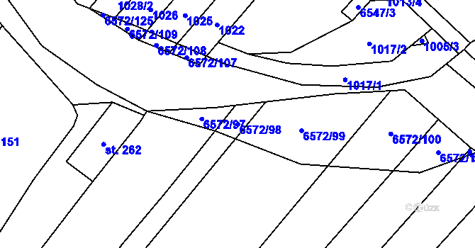 Parcela st. 6572/98 v KÚ Strání, Katastrální mapa