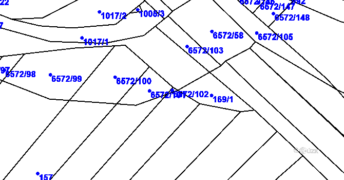 Parcela st. 6572/102 v KÚ Strání, Katastrální mapa