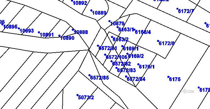 Parcela st. 6572/106 v KÚ Strání, Katastrální mapa