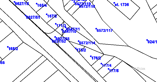 Parcela st. 6572/114 v KÚ Strání, Katastrální mapa