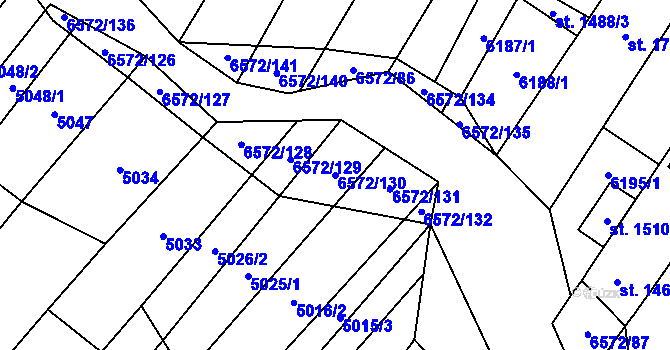 Parcela st. 6572/130 v KÚ Strání, Katastrální mapa
