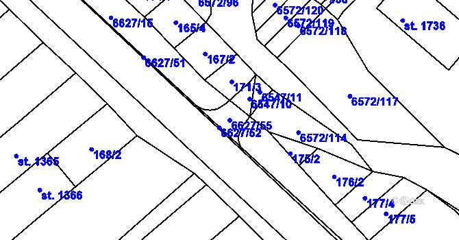 Parcela st. 6627/55 v KÚ Strání, Katastrální mapa