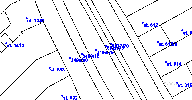 Parcela st. 3499/79 v KÚ Strání, Katastrální mapa