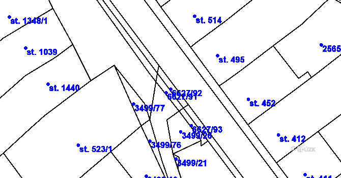 Parcela st. 6627/92 v KÚ Strání, Katastrální mapa