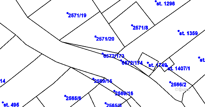 Parcela st. 6572/173 v KÚ Strání, Katastrální mapa