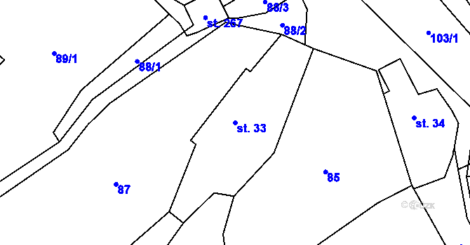 Parcela st. 33 v KÚ Straník, Katastrální mapa