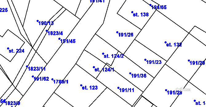 Parcela st. 124/2 v KÚ Straník, Katastrální mapa