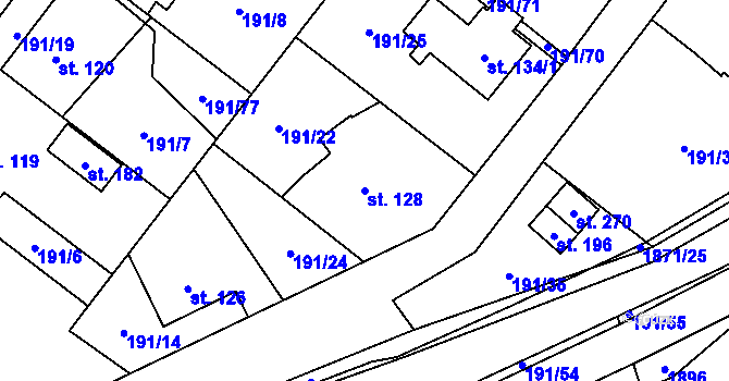 Parcela st. 128 v KÚ Straník, Katastrální mapa
