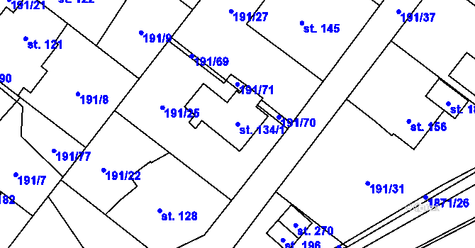 Parcela st. 134/1 v KÚ Straník, Katastrální mapa