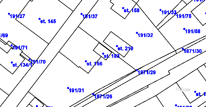 Parcela st. 183 v KÚ Straník, Katastrální mapa