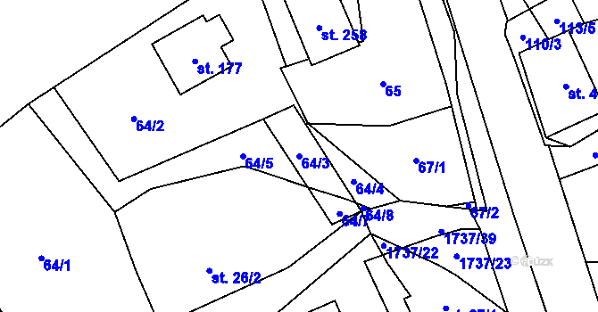 Parcela st. 64/3 v KÚ Straník, Katastrální mapa