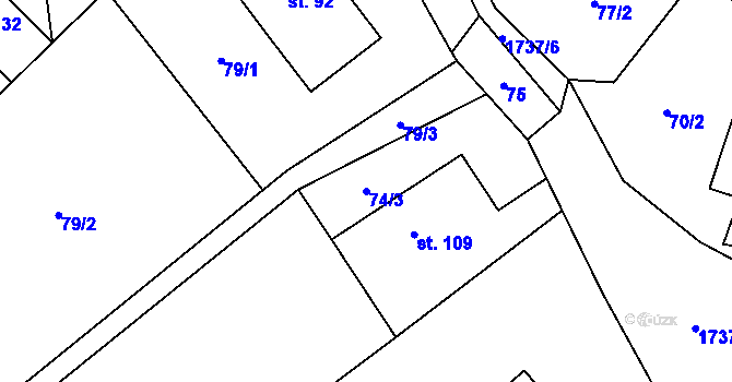 Parcela st. 74/3 v KÚ Straník, Katastrální mapa