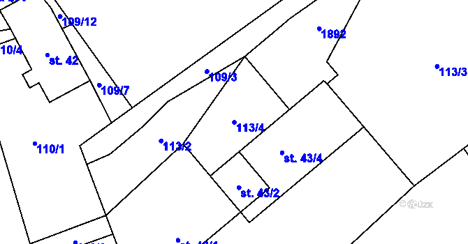 Parcela st. 113/4 v KÚ Straník, Katastrální mapa