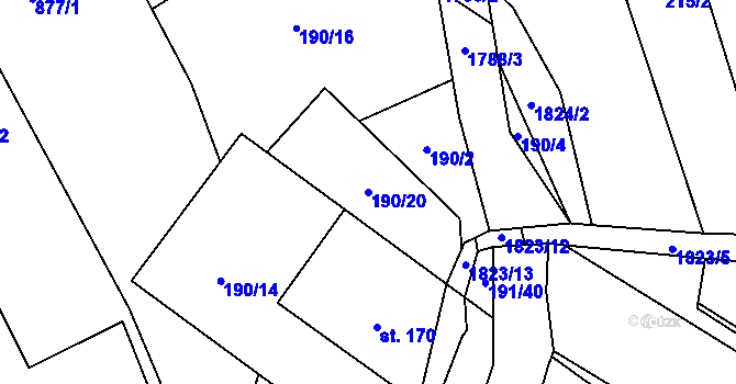 Parcela st. 190/20 v KÚ Straník, Katastrální mapa