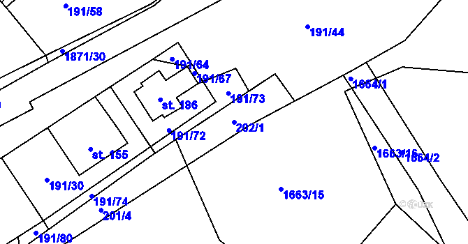 Parcela st. 202/1 v KÚ Straník, Katastrální mapa
