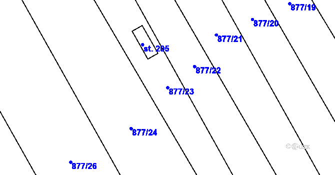 Parcela st. 877/23 v KÚ Straník, Katastrální mapa