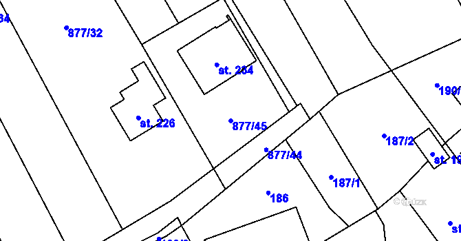 Parcela st. 877/45 v KÚ Straník, Katastrální mapa