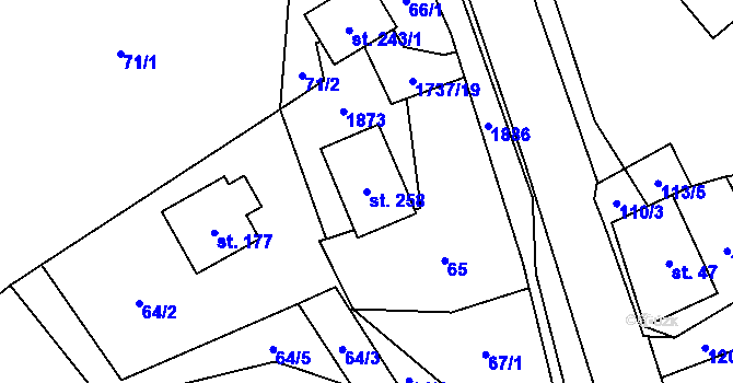Parcela st. 258 v KÚ Straník, Katastrální mapa