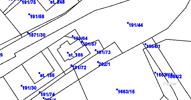 Parcela st. 191/73 v KÚ Straník, Katastrální mapa