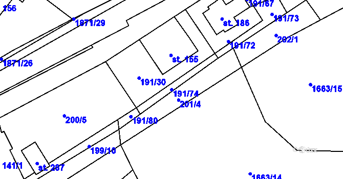 Parcela st. 191/74 v KÚ Straník, Katastrální mapa