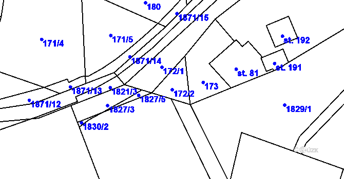 Parcela st. 172/2 v KÚ Straník, Katastrální mapa